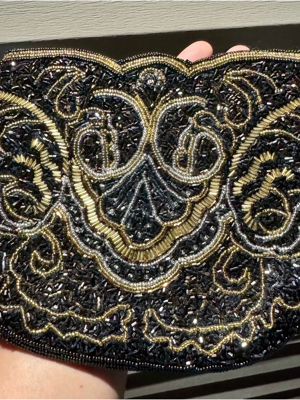Embellished Black & Gold Beaded Clutch Panel